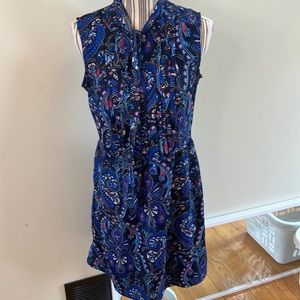 Tommy Hilfiger Blue Paisley Damask Secretary Tie Neck Dress, side zipper size 8